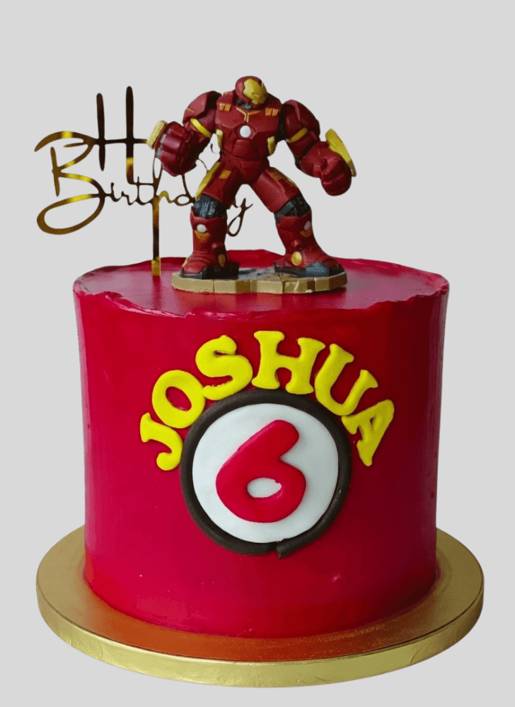 Iron Man Mask Cake with Red and Yellow Strips Base
