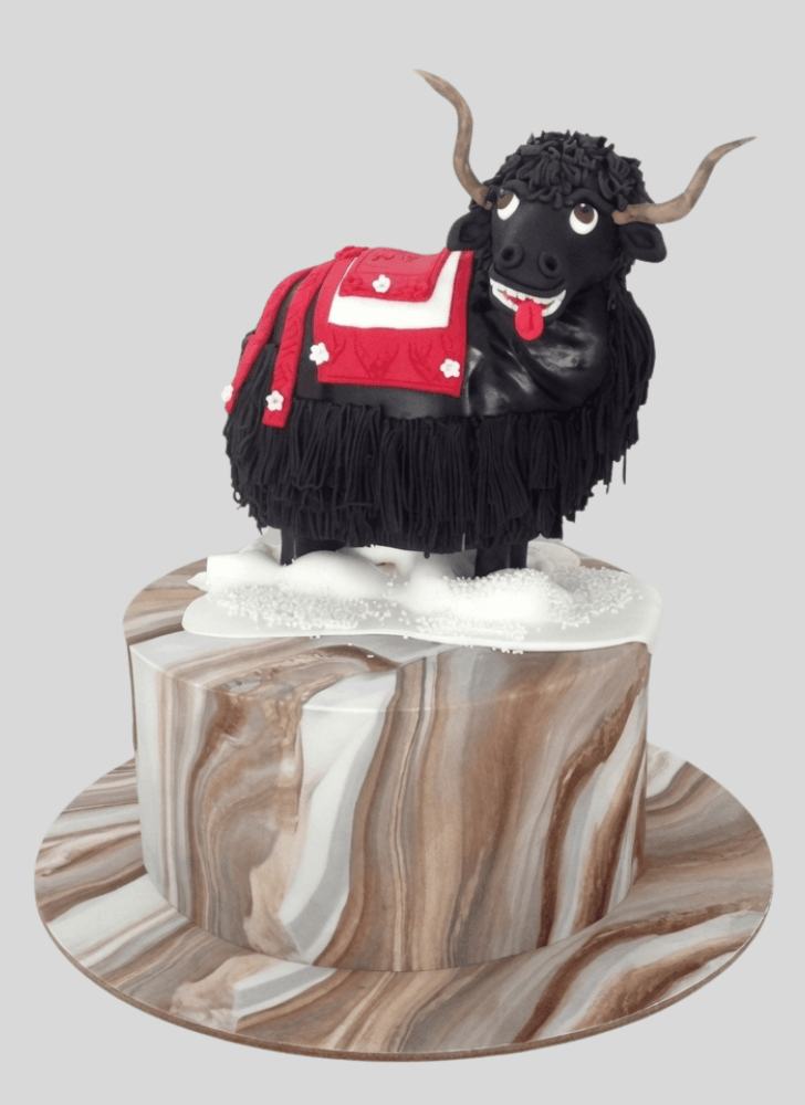 Cute Yak Cake with Green Base