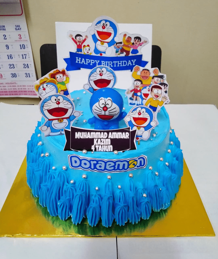 Buy Cheering Doraemon Fondant Cake Online in Delhi NCR : Fondant Cake Studio