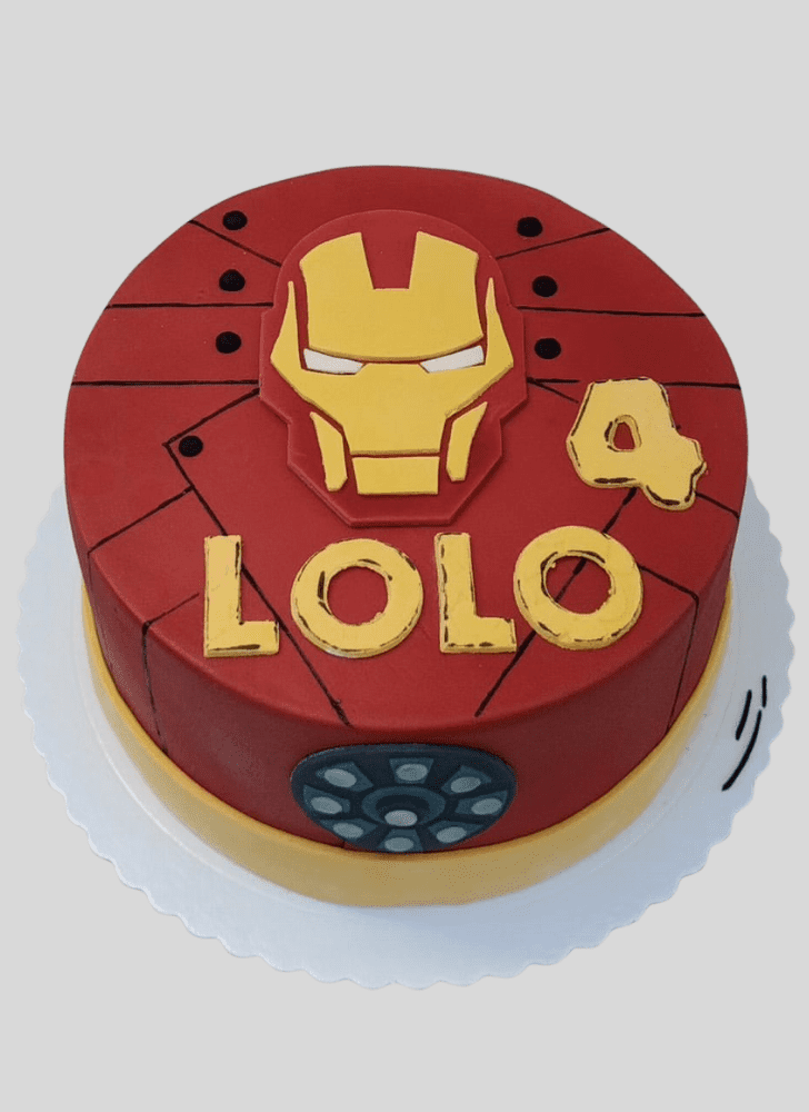 Iron Man Mask Cake with Red and Yellow Dots Base