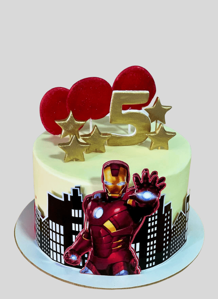 Golden Iron Man Cake with Red and Black Base