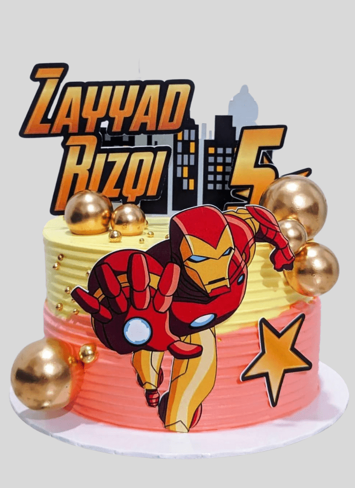 Angry Iron Man Mask Cake with Red Base