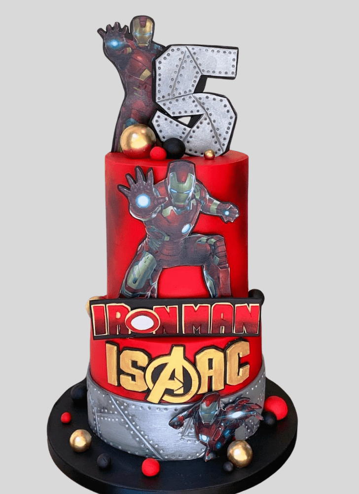 Iron Man Cake with Mask and Red White Base