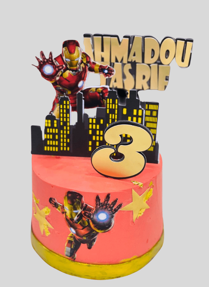 Iron Man Cake with Yellow White Black Base