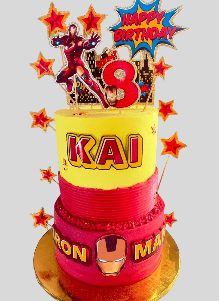 Iron Man 3 Cake with Yellow Red Black Base