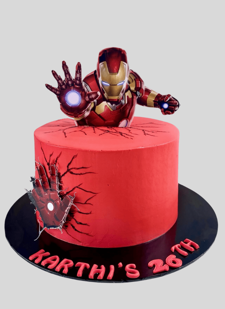 Iron Man Mask Cake with Red Yellow Base