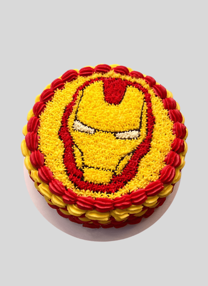 Cute Iron Man Cake with White Yellow Base