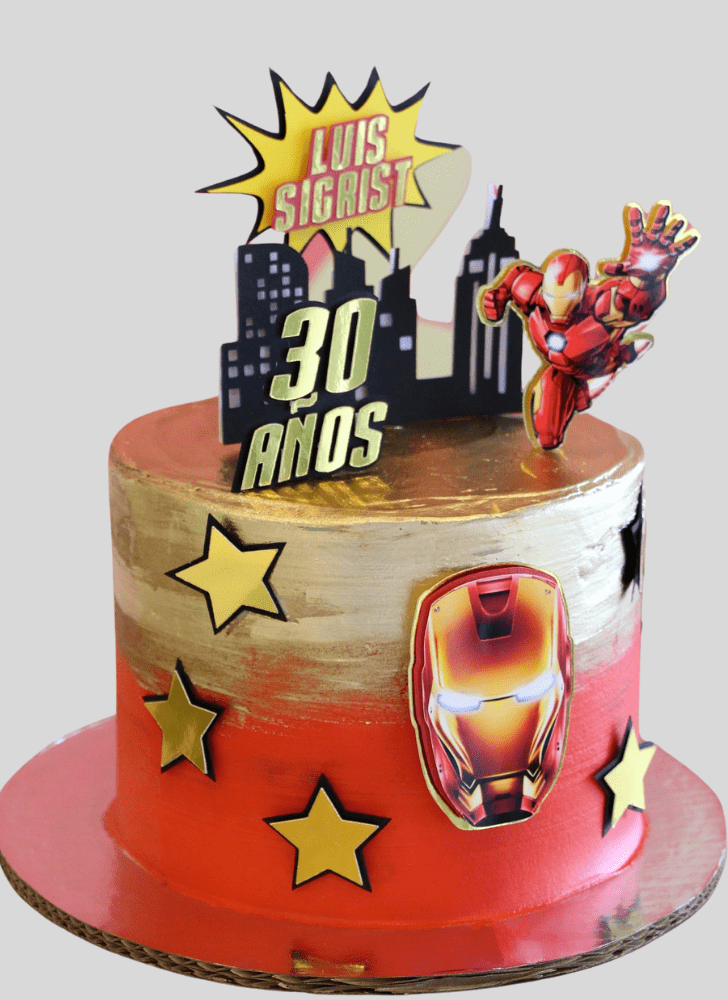 Iron Man Toy Cake with Red Yellow Base