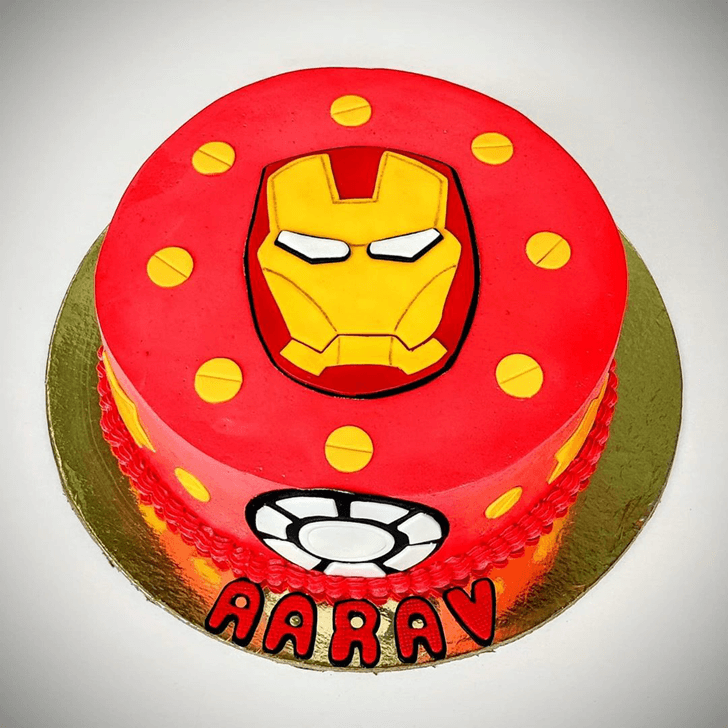 Iron Man Mask Cake with Red and Yellow Dots Base