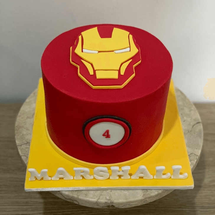 Iron Man Mask Cake with Red and Yellow Base