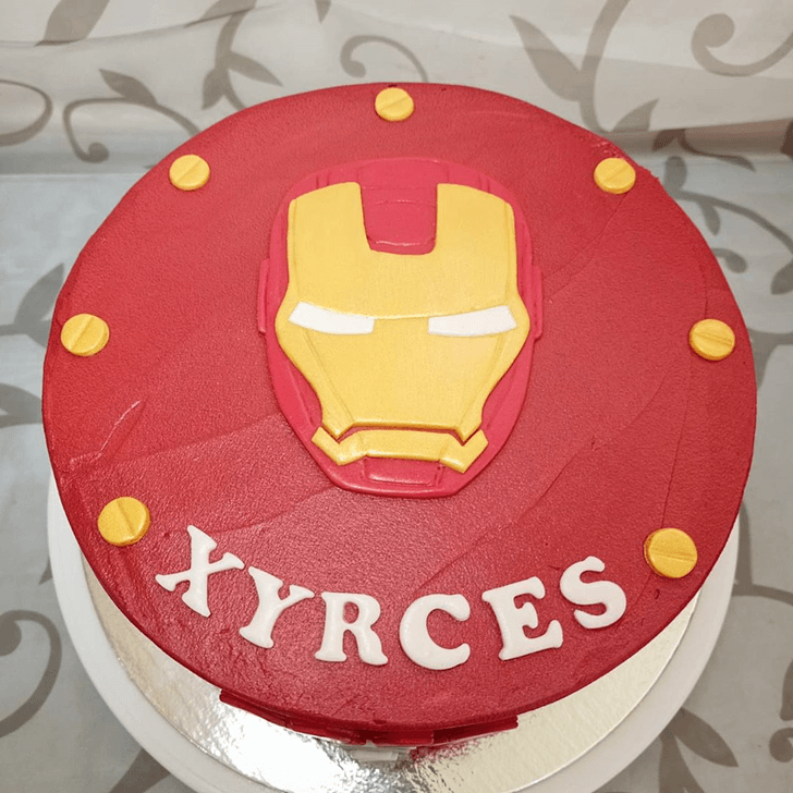 Angry Iron Man Mask Cake with Red Base