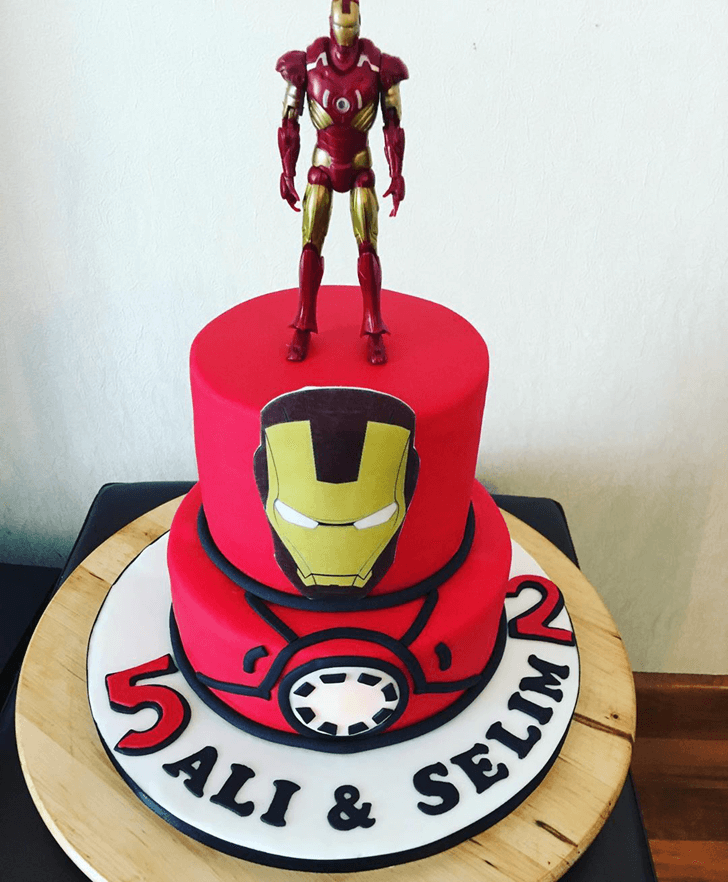 Iron Man Cake with Mask and Red White Base
