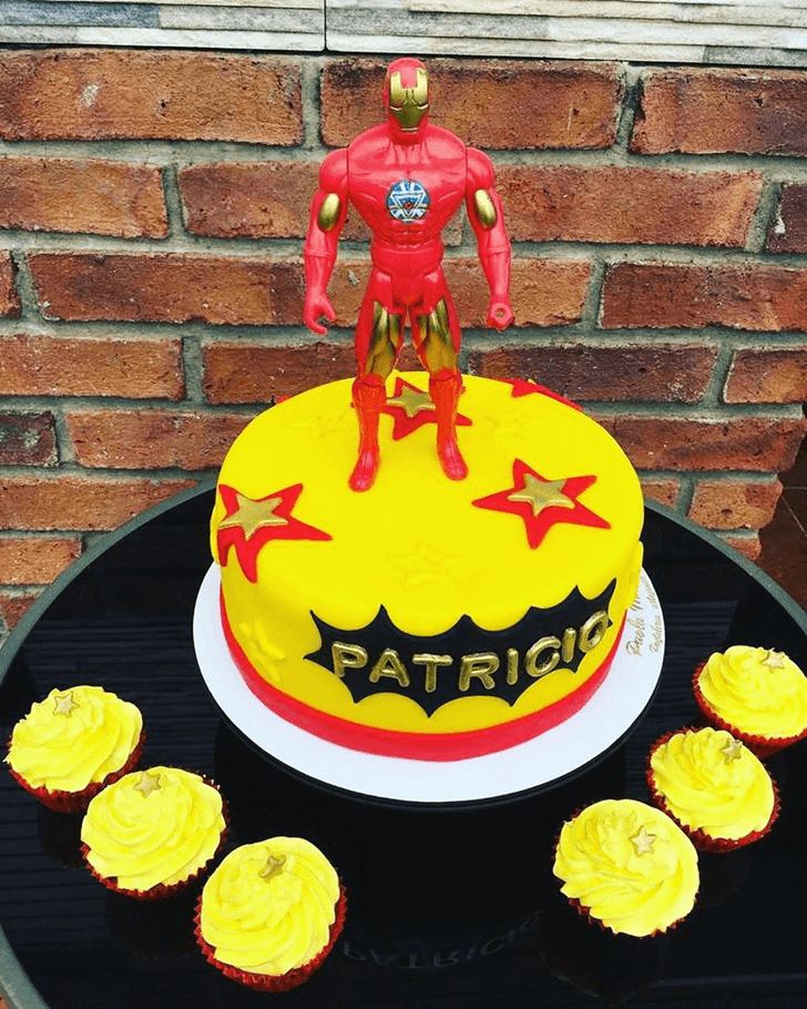 Iron Man Cake with Yellow White Black Base