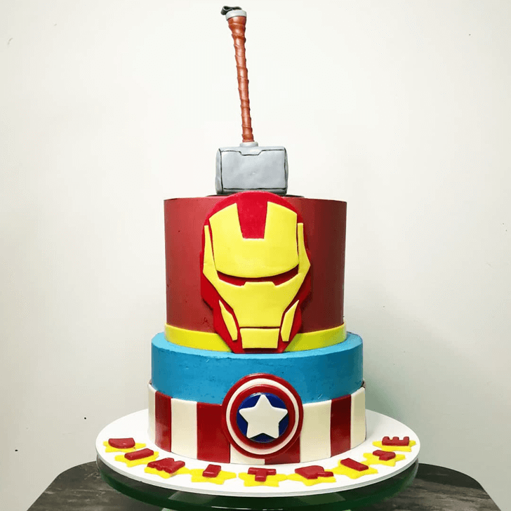 Iron Man Avengers Cake with Red Blue White Base