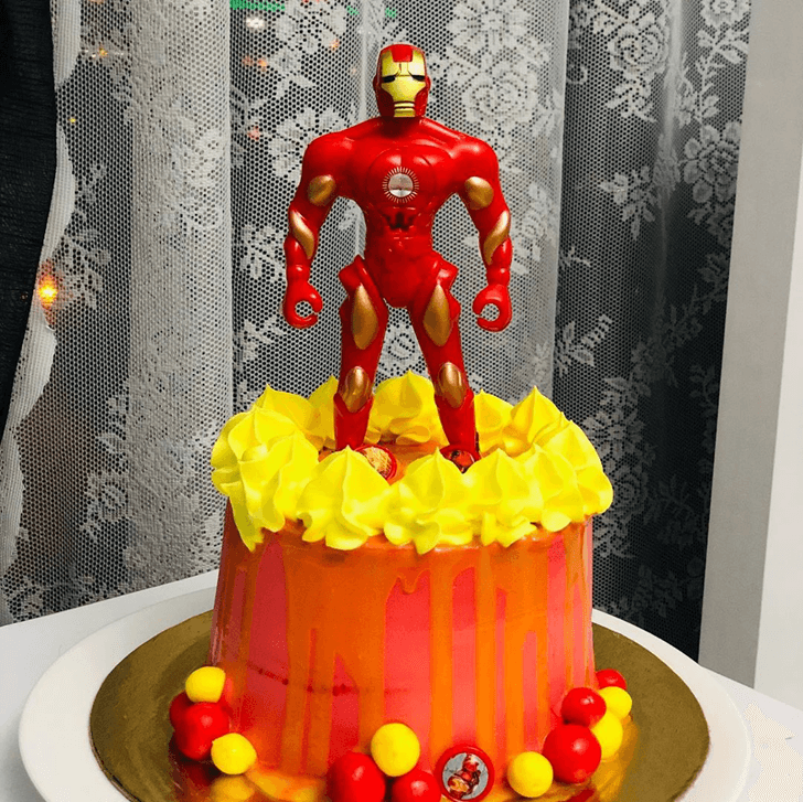 Iron Man Toy Cake with Red Yellow Base